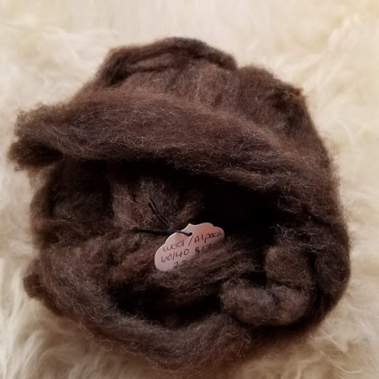 Dark Brown Romney Alpaca roving 60/40 blend