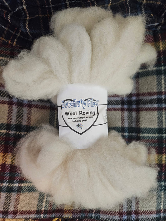 White Romney Wool Roving - 2 oz - Spinning - Weaving - Felting - Crafts