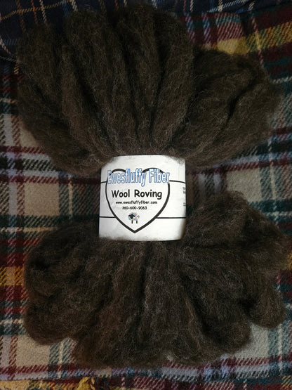 Dark Brown Romney Wool Roving 2 oz - Natural Color for Spinning - Felting - Crafts