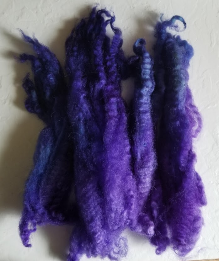 wool long locks dyed  dark blue and purple